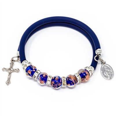 Blue Memory Wire Murano Bead Bracelet 125-16-3119