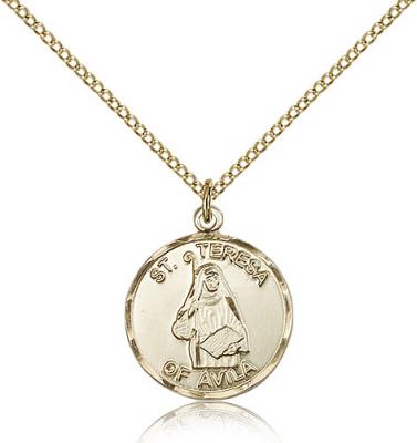 Gold Filled St. Theresa Pendant, Gold Filled Lite Curb Chain, 3/4" x 5/8"