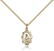 Gold Filled Miraculous Pendant, Gold Filled Lite Curb Chain, 5/8" x 3/8"