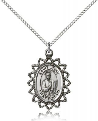 Sterling Silver St. Jude Pendant, Sterling Silver Lite Curb Chain, 1" x 3/4"