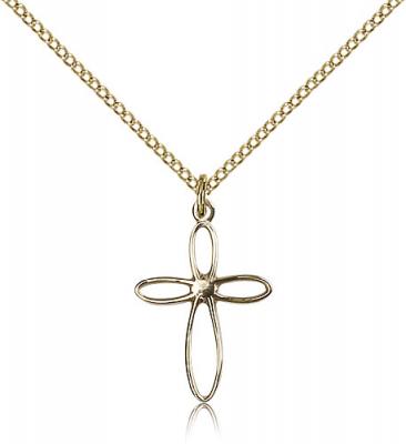 Gold Filled Loop Cross Pendant, Gold Filled Lite Curb Chain, 7/8" x 1/2"