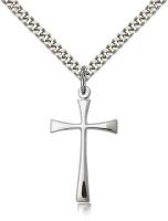 Sterling Silver Maltese Cross Pendant, Stainless Silver Heavy Curb Chain, 1 1/8" x 5/8"