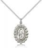 Sterling Silver Miraculous Pendant, Sterling Silver Lite Curb Chain, 7/8" x 5/8"