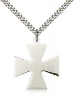 Sterling Silver Surfer Cross Pendant, Stainless Silver Heavy Curb Chain, 1 1/8" x 1"