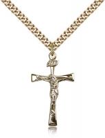 Gold Filled Maltese Crucifix Pendant, Stainless Gold Heavy Curb Chain, 1 1/8" x 5/8"