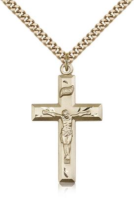 Gold Filled Crucifix Pendant, Stainless Gold Heavy Curb Chain, 1 3/8" x 3/4"
