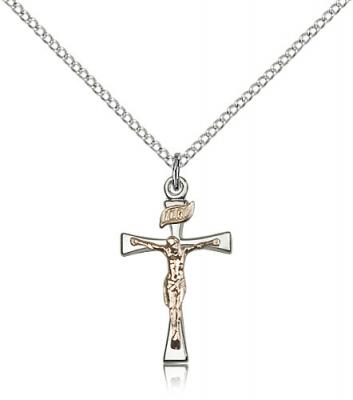 Two-Tone GF/SS Maltese Crucifix Pendant, Sterling Silver Lite Curb Chain, 7/8" x 1/2"