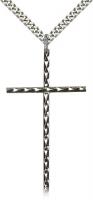 Sterling Silver Knurled Cross Pendant, Stainless Silver Heavy Curb Chain, 1 7/8" x 1 1/8"