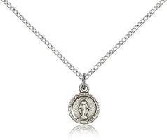 Sterling Silver Miraculous Pendant, Sterling Silver Lite Curb Chain, 3/8" x 1/4"