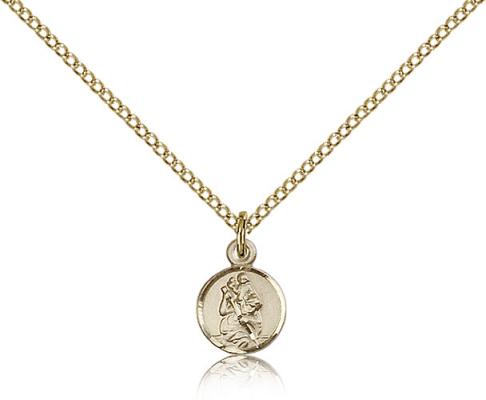 Gold Filled St. Christopher Pendant, Gold Filled Lite Curb Chain, 3/8" x 1/4"