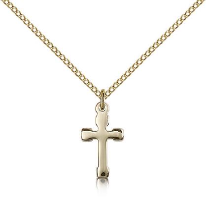 Gold Filled Cross Pendant, Gold Filled Lite Curb Chain, 5/8" x 3/8"