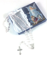 Guardian Angel Pink Rosary with Holy Card Baptism Girl Set