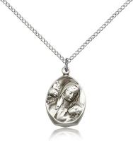 Sterling Silver Madonna & Child Pendant, Sterling Silver Lite Curb Chain, 3/4" x 1/2"