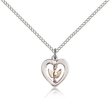 Two-Tone GF/SS Holy Spirit Pendant, Sterling Silver Lite Curb Chain, 1/2" x 3/8"