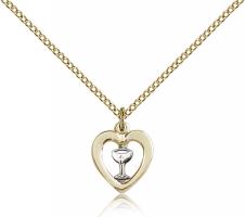 Two-Tone SS/GF Heart / Chalice Pendant, Gold Filled Lite Curb Chain, 1/2" x 3/8"