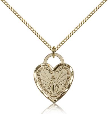 Gold Filled Miraculous Heart Pendant, Gold Filled Lite Curb Chain, 3/4" x 5/8"