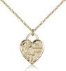 Gold Filled Guardian Angel Heart Pendant, Gold Filled Lite Curb Chain, 3/4" x 5/8"