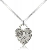 Sterling Silver Footprints Heart Pendant, Sterling Silver Lite Curb Chain, 3/4" x 5/8"