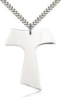 Sterling Silver Tau Cross Pendant, Stainless Silver Heavy Curb Chain, 1 1/2" x 1 1/4"