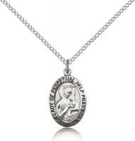 Sterling Silver Our Lady of Perpetual Help Pendant, Stainless Silver Lite Curb Chain, 3/4" x 1/2"