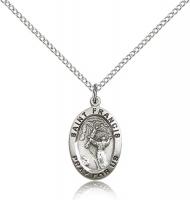 Sterling Silver St. Francis of Assisi Pendant, Stainless Silver Lite Curb Chain, 3/4" x 1/2"