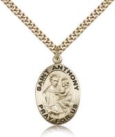 Gold Filled St. Anthony of Padua Pendant, Stainless Gold Heavy Curb Chain, 1" x 5/8"