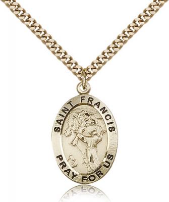 Gold Filled St. Francis of Assisi Pendant, Stainless Gold Heavy Curb Chain, 1" x 5/8"