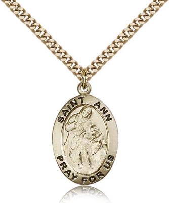 Gold Filled St. Ann Pendant, Stainless Gold Heavy Curb Chain, 1" x 5/8"