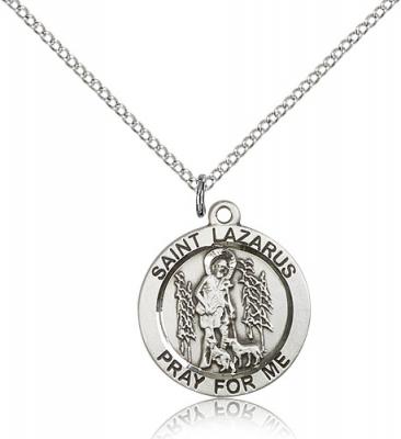 Sterling Silver St. Lazarus Pendant, Sterling Silver Lite Curb Chain, 3/4" x 3/4"