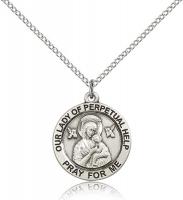 Sterling Silver Our Lady of Perpetual Help Pendant, Stainless Silver Lite Curb Chain, 3/4" x 3/4"