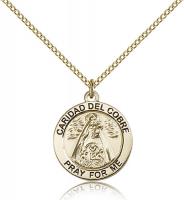 Gold Filled Caridad Del Cobre Pendant, GF Lite Curb Chain, 3/4" x 3/4"