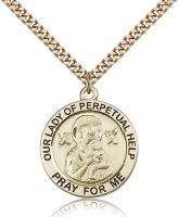 Gold Filled Our Lady of Perpetual Help Pendant, Stainless Gold Heavy Curb Chain, 1" x 7/8"