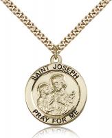 Gold Filled St. Joseph Pendant, Stainless Gold Heavy Curb Chain, 1" x 7/8"