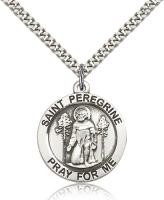 Sterling Silver St. Peregrine Pendant, Stainless Silver Heavy Curb Chain, 1" x 7/8"