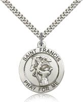 Sterling Silver St. Francis Pendant, Stainless Silver Heavy Curb Chain, 1" x 7/8"