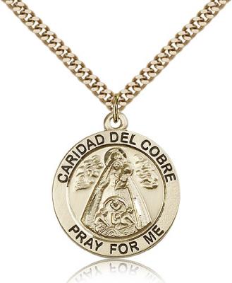 Gold Filled Caridad Del Cobre Pendant, Stainless Gold Heavy Curb Chain, 1" x 7/8"