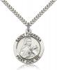 Sterling Silver St. Theresa Pendant, Stainless Silver Heavy Curb Chain, 1" x 7/8"