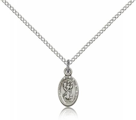 Sterling Silver St. Christopher Pendant, Sterling Silver Lite Curb Chain, 1/2" x 1/4"