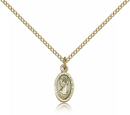 Gold Filled St. Christopher Pendant, Gold Filled Lite Curb Chain, 1/2" x 1/4"