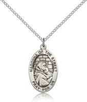 Sterling Silver Madonna of the Street Pendant, Sterling Silver Lite Curb Chain, 7/8" x 1/2"