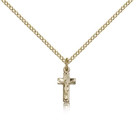 Gold Filled Crucifix Pendant, Gold Filled Lite Curb Chain, 1/2" x 1/4"