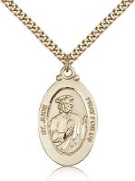 Gold Filled St. Jude Pendant, Stainless Gold Heavy Curb Chain, 1 1/8" x 5/8"