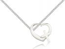 Sterling Silver Heart / Cross Pendant, Sterling Silver Lite Curb Chain, 1/2" x 5/8"