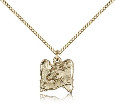 Gold Filled St. Luke Pendant, Gold Filled Lite Curb Chain, 1/2" x 1/2"