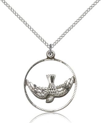 Sterling Silver Holy Spirit Pendant, Sterling Silver Lite Curb Chain, 1" x 7/8"