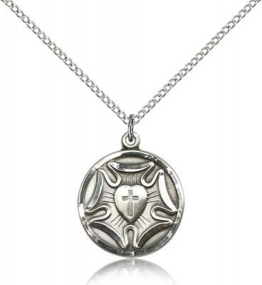 Sterling Silver Lutheran Pendant, Sterling Silver Lite Curb Chain, 3/4" x 5/8"