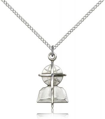 Sterling Silver Southern Baptist Pendant, Sterling Silver Lite Curb Chain, 7/8" x 1/2"
