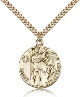 Gold Filled St. Sebastian Pendant, Stainless Gold Heavy Curb Chain, 1" x 7/8"