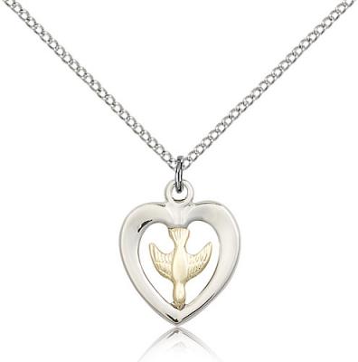 Two-Tone GF/SS Holy Spirit Pendant, Sterling Silver Lite Curb Chain, 5/8" x 1/2"