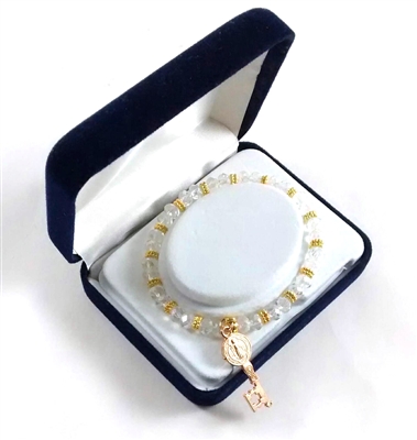 Saint Benedict Key Charm Glass Crystal/Gold Bead Bracelet